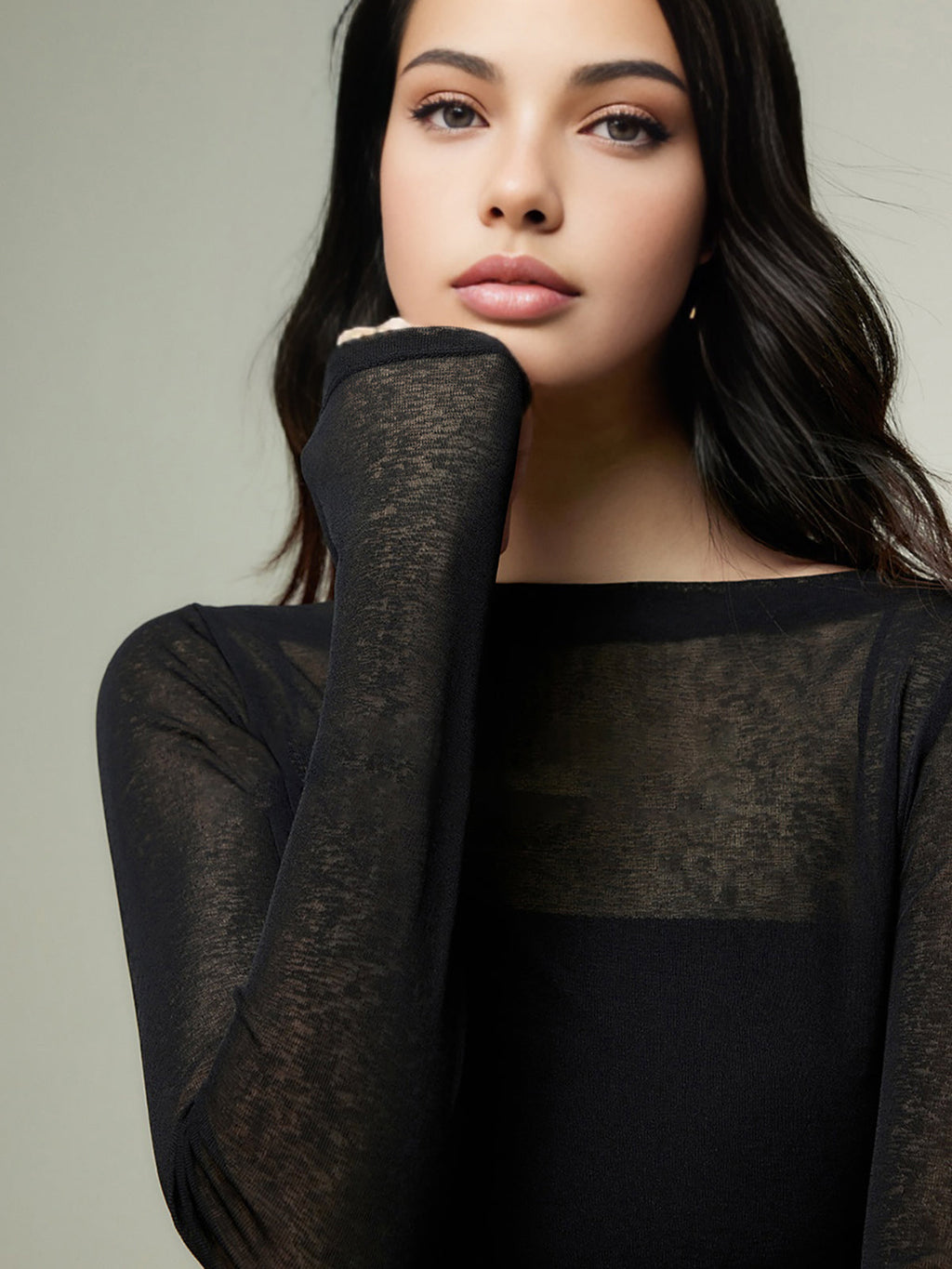 Straight Neck Sheer Panel Jersey Top Lightweight Fashion Essential