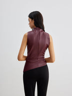 Mock Neck Faux Leather Cinched Tank Top Sleeveless Stylish Versatile