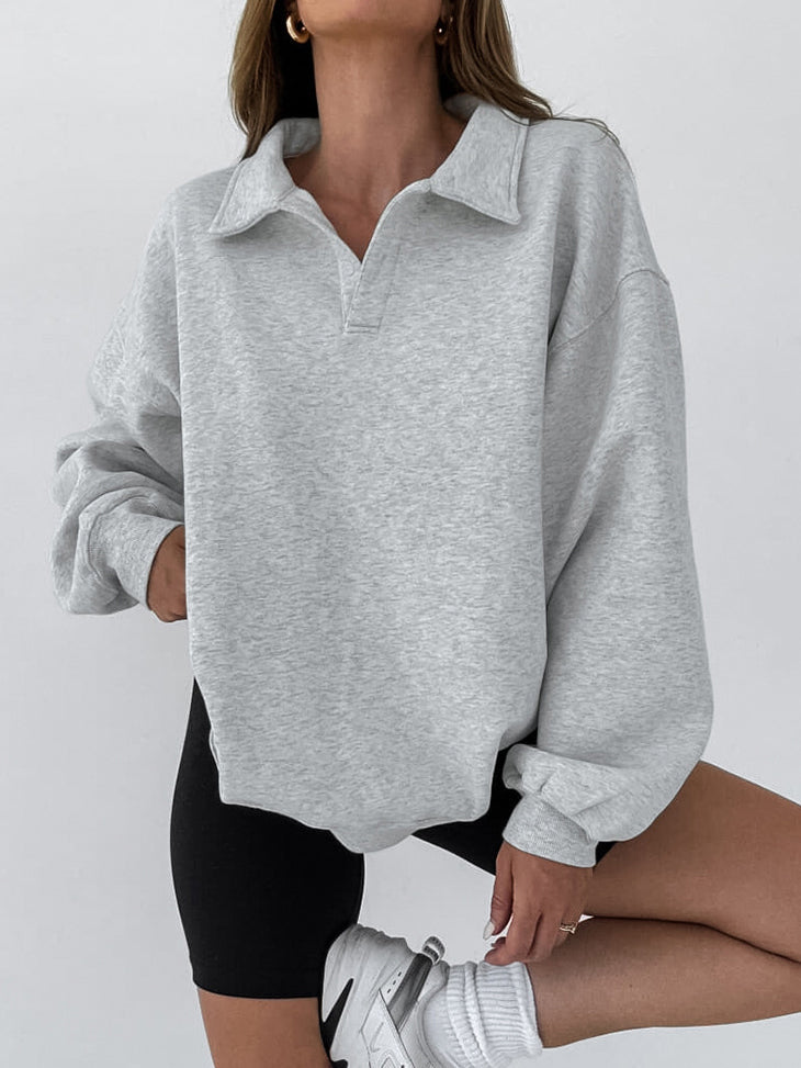 Minimalist Plain Polo Sweatshirt for Everyday Casual Wear