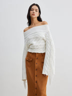 Beheme Off-Shoulder Tassel Sweater Cozy Knit Winter Fashion