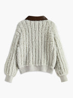PU-Collar High Stretch Fuzzy Cardigan Cozy Winter Fashion Essential