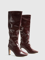 High-Heel Square Toe Leather Knee-High Boots for Women