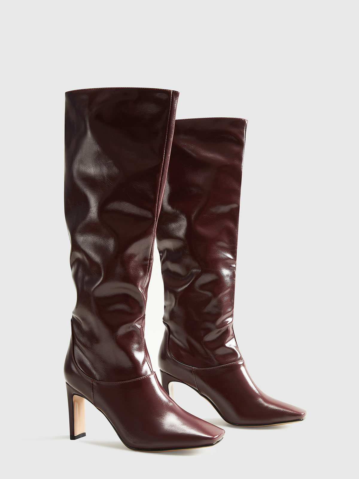 High-Heel Square Toe Leather Knee-High Boots for Women