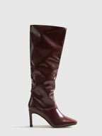 High-Heel Square Toe Leather Knee-High Boots for Women