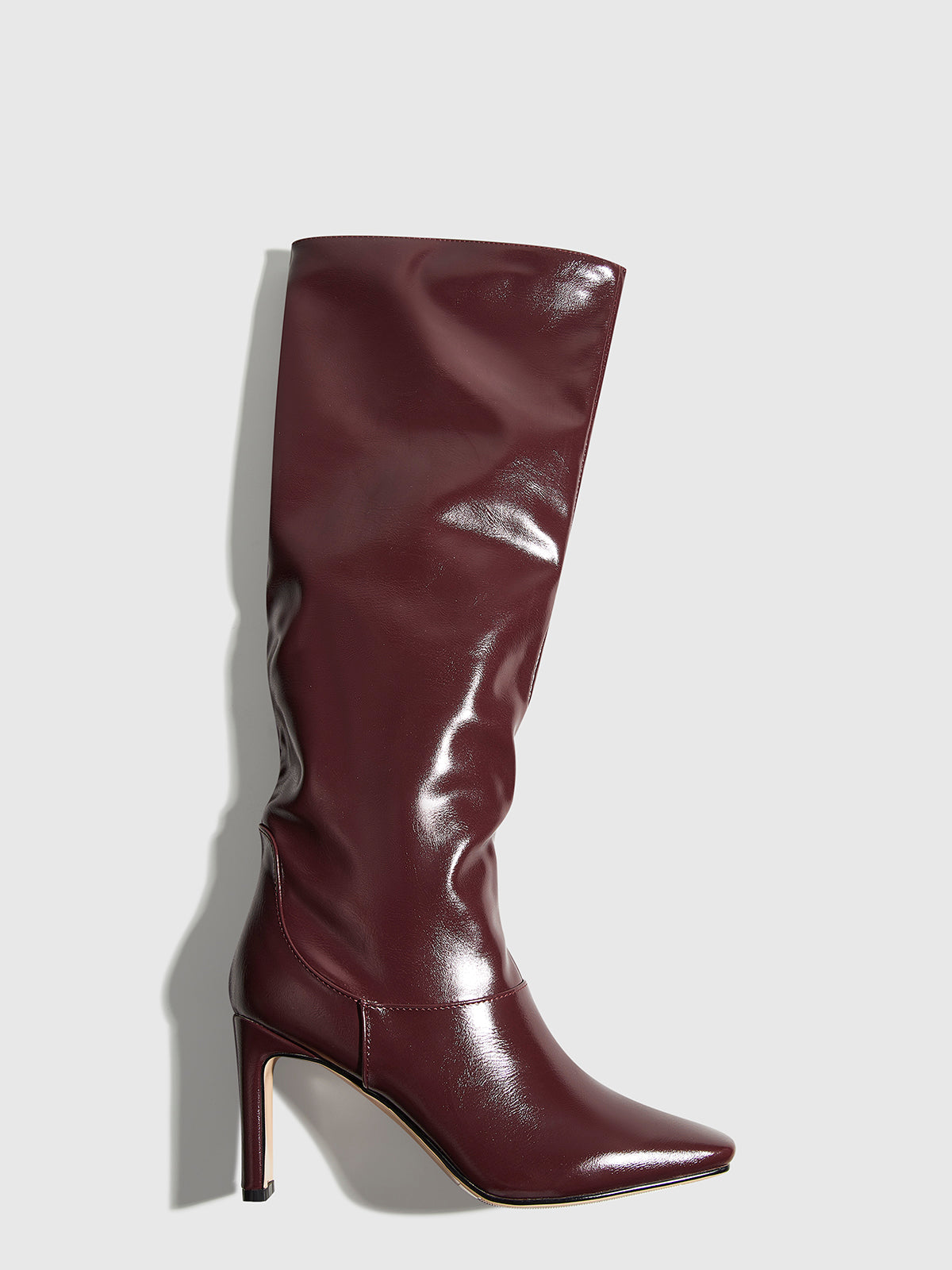 High-Heel Square Toe Leather Knee-High Boots for Women