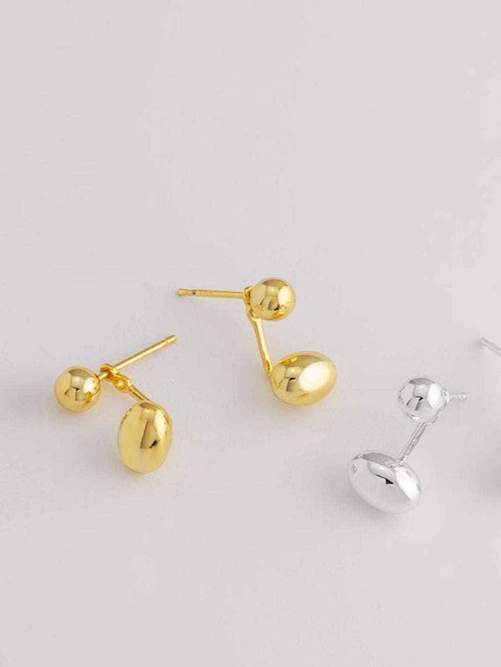 Oval Bean Stud Earrings Sterling Silver Hypoallergenic Jewelry