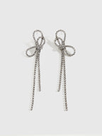 Rhinestone Bow Tassel Earrings Elegant Fashion Jewelry Accessory