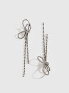 Rhinestone Bow Tassel Earrings Elegant Fashion Jewelry Accessory
