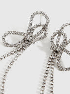 Rhinestone Bow Tassel Earrings Elegant Fashion Jewelry Accessory