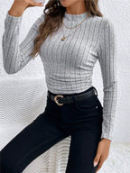 Minimalist Mock Neck Ribbed Top for Women Comfort Fit
