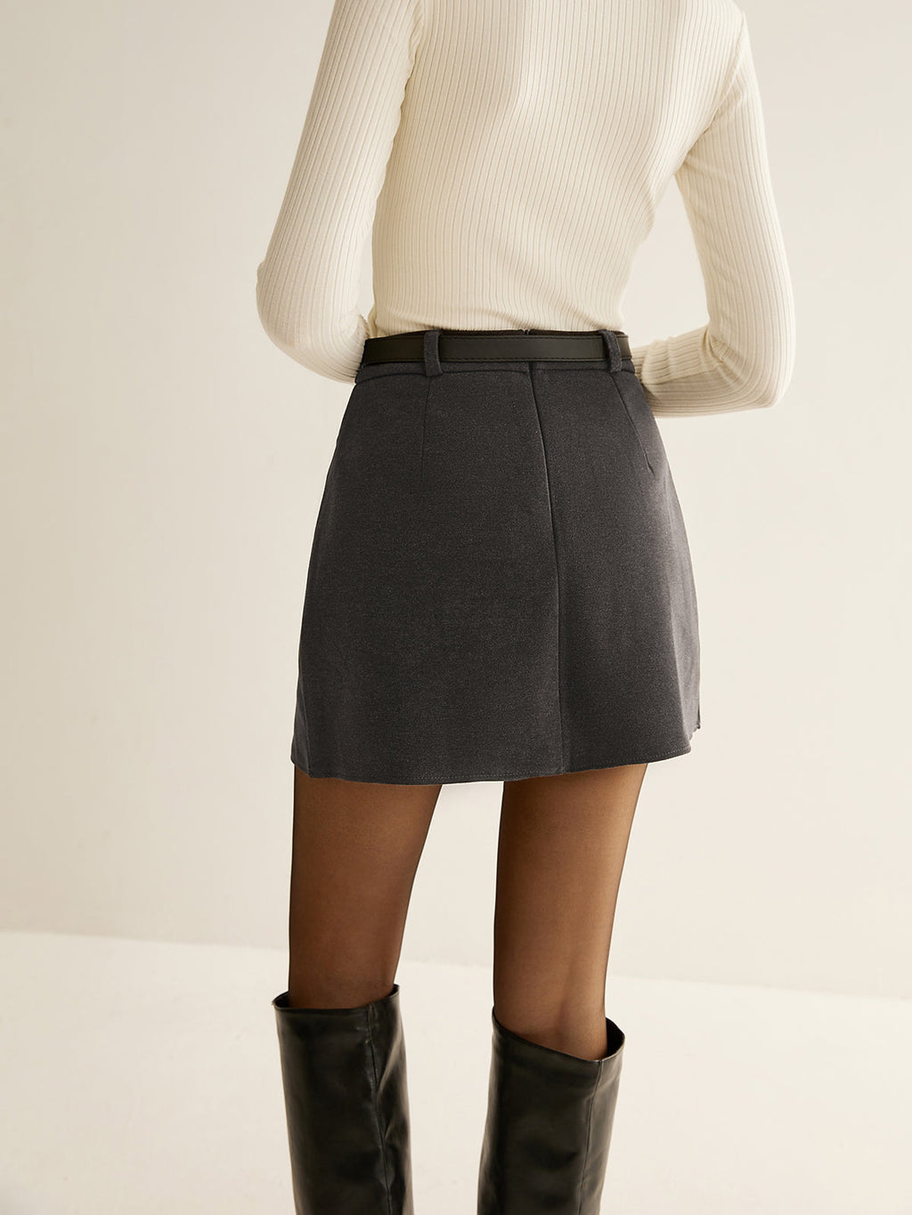 Elegant Pleated Belted Mini Skirt with High Waist Design
