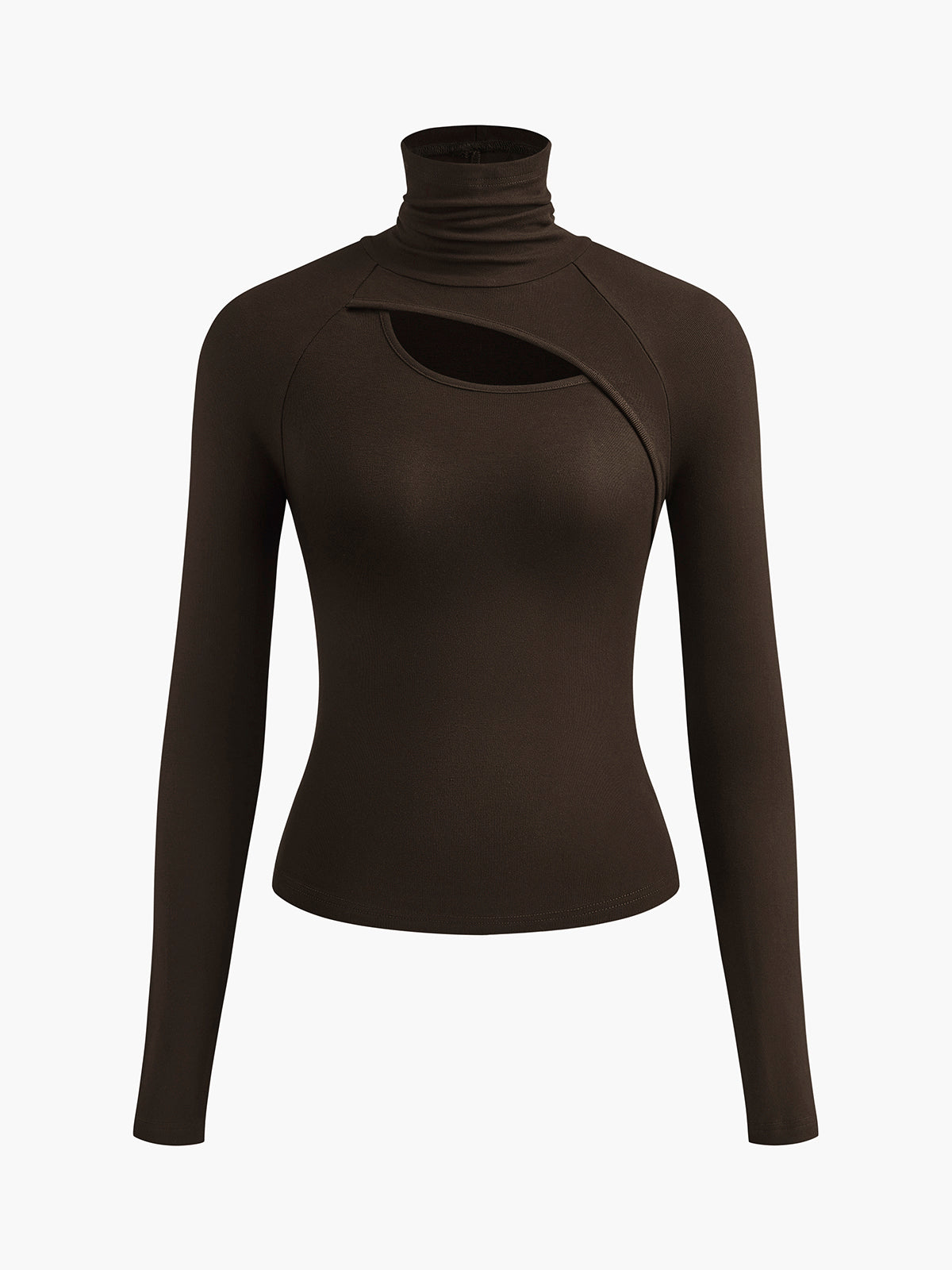 Asymmetric Cut Out Turtleneck Long Sleeve Slinky Top for Women, Chic Casual Wear