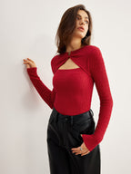 Metal O-Ring Cutout Plisse T-Shirt Fashionable Lightweight Casual Top