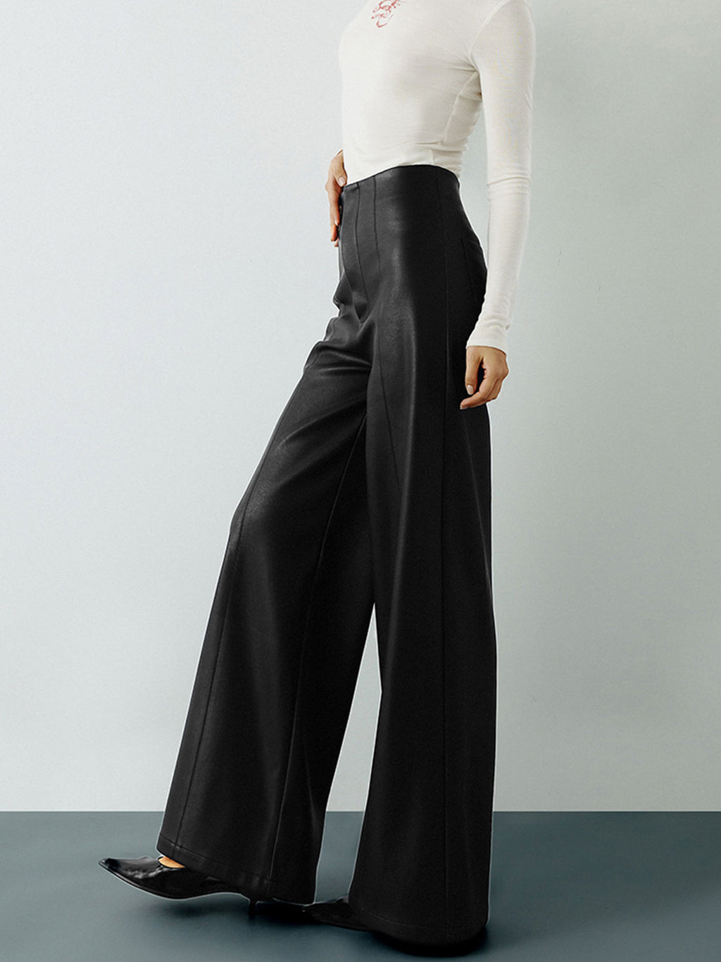 High-Waist PU Leather Wide-Leg Pants for Women Trendy Fashion