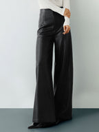 High-Waist PU Leather Wide-Leg Pants for Women Trendy Fashion