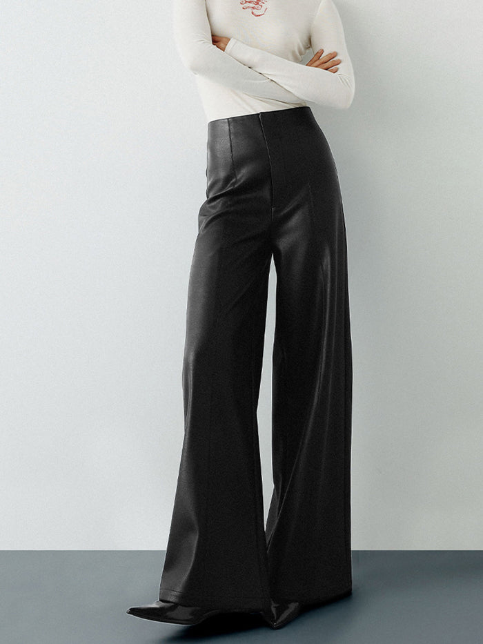 High-Waist PU Leather Wide-Leg Pants for Women Trendy Fashion