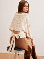 Tie Back Cable Knit Top Cozy Winter Sweater Pullover
