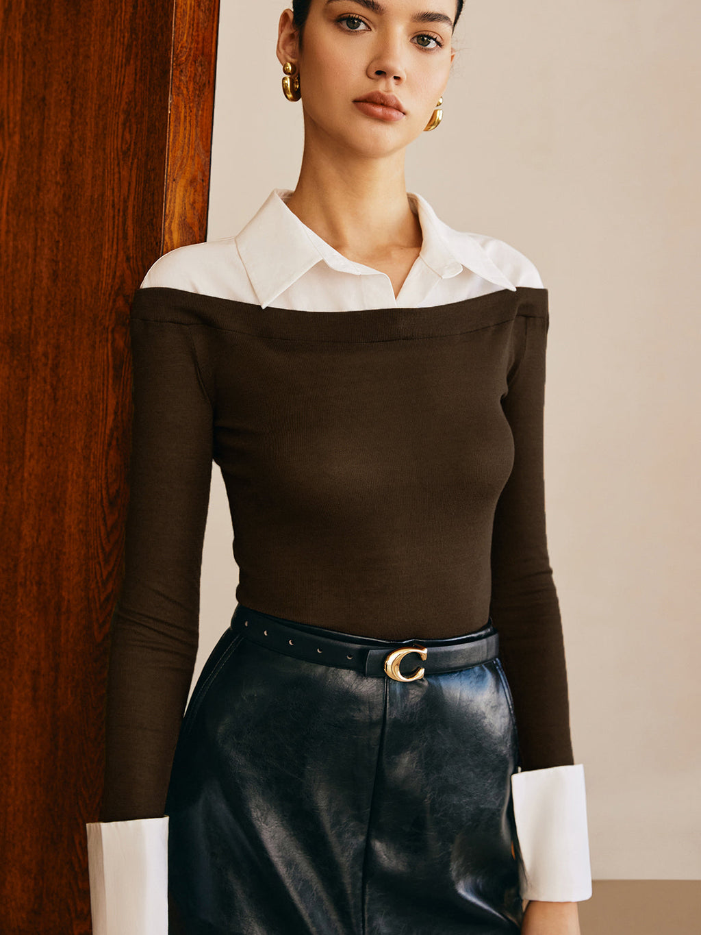 Semi-Sheer Panel Jersey Slim Top Versatile Lightweight Breathable Fabric