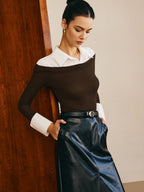 Semi-Sheer Panel Jersey Slim Top Versatile Lightweight Breathable Fabric