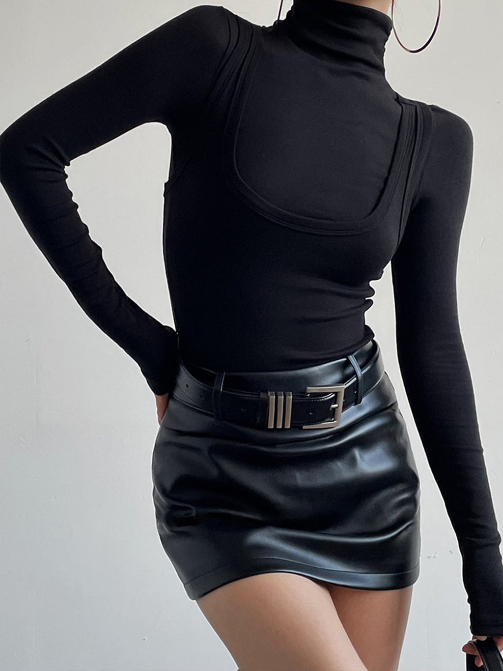 2 in 1 Mock Neck Jersey Top Versatile Layering Essential