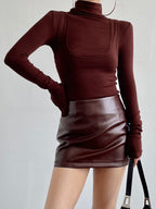 2 in 1 Mock Neck Jersey Top Versatile Layering Essential