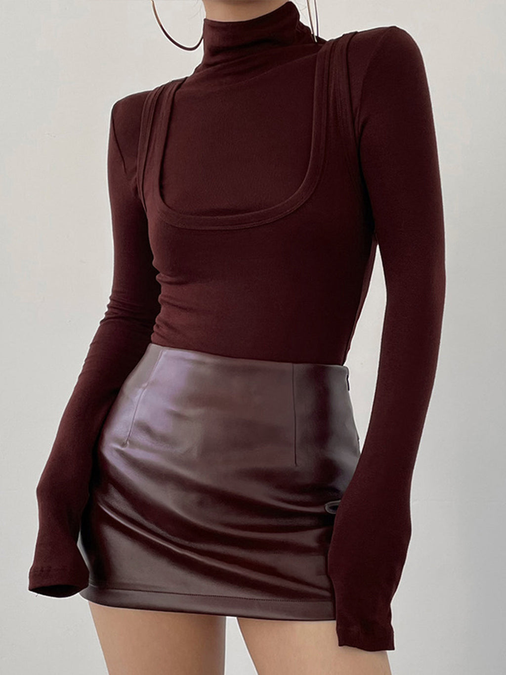 2 in 1 Mock Neck Jersey Top Versatile Layering Essential