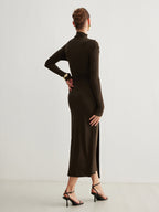 Irregular Metal-Ring Slit Pleated Dress for Women, Maxi Evening Party Gown