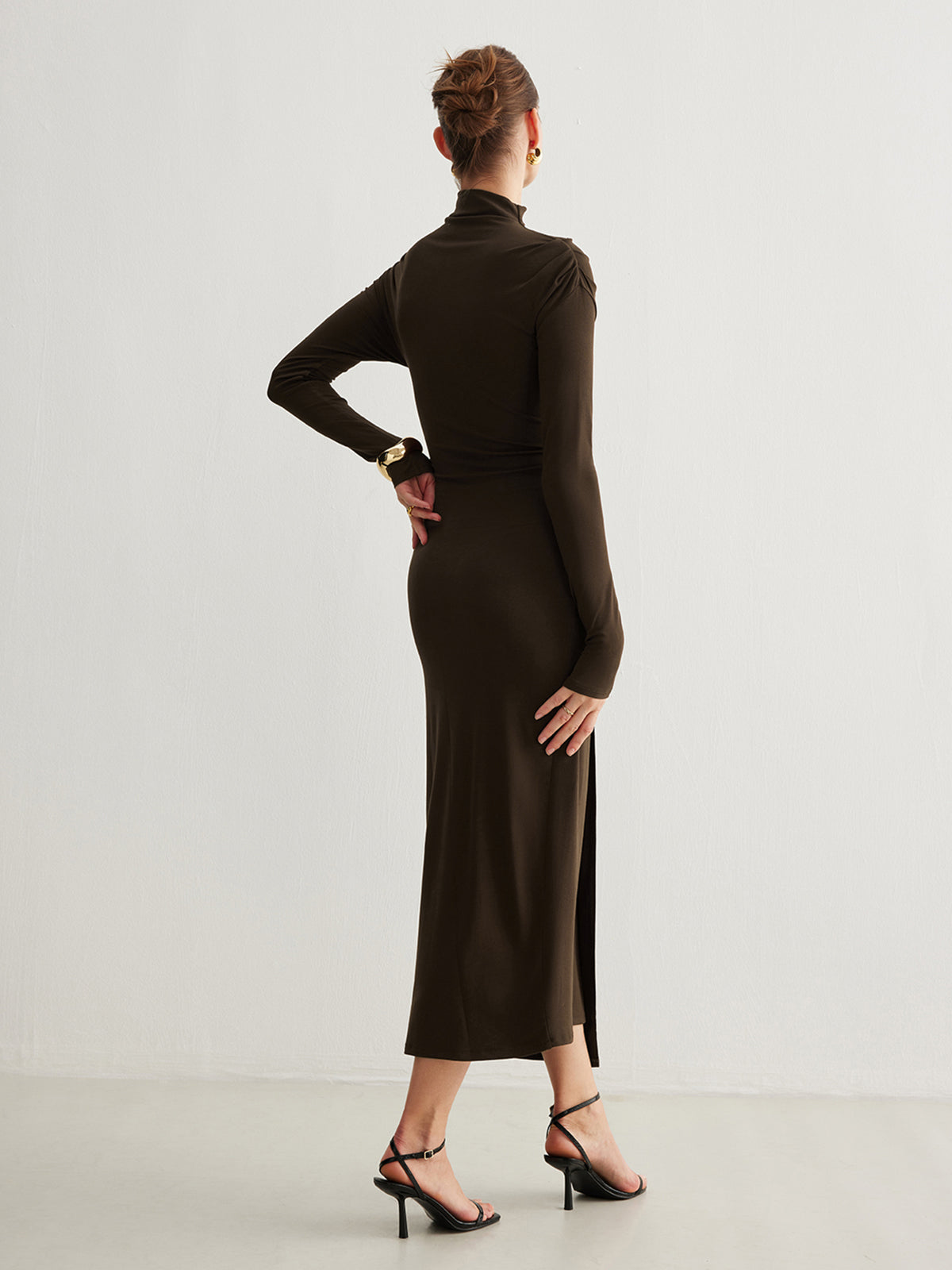 Irregular Metal-Ring Slit Pleated Dress for Women, Maxi Evening Party Gown