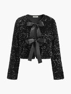 Sequins Velvet Bow Blazer Luxurious Evening Formal Wear