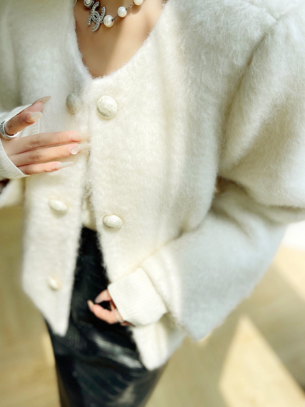 Fuzzy Button Short Wool Coat Women's Winter Fashion