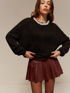 Rhinestone-Decor Cozy Sweater for Stylish Winter Comfort