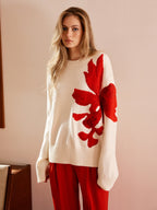 Round Neck Jacquard Sweater Comfortable Lightweight Knitwear