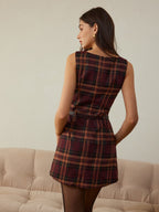 Checked Pleated Tank Dress Without Belt - Casual Summer Style