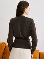 Wool-Blend Cinched Button Knit Outerwear Women's Stylish Winter Jacket