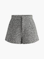 Wool-Blend Tweed Pockets Shorts Fashionable High-Waist Design for Women
