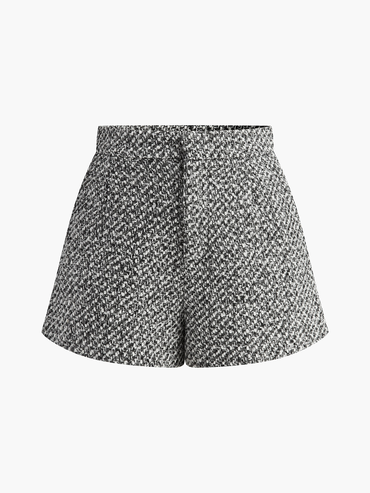 Wool-Blend Tweed Pockets Shorts Fashionable High-Waist Design for Women