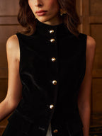 Button Slit Velvet Top With Chiffon Skirt Set | Elegant Party Wear Ensemble