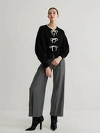 Bow Front Shift Sweater - Women's Casual Knit Top Pullover