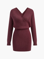 Criss Cross Cinched Sweater Dress - Elegant Fitted Winter Apparel