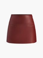 A-Line Faux Leather Mini Skirt with High Waist and Side Zipper