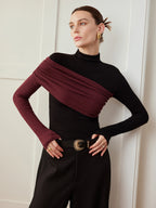 Color Block Pleated Jersey Slim Top Women's Fashion Essentials