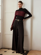 Color Block Pleated Jersey Slim Top Women's Fashion Essentials