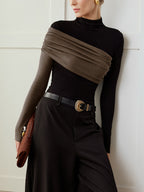 Color Block Pleated Jersey Slim Top Women's Fashion Essentials
