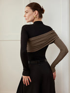 Color Block Pleated Jersey Slim Top Women's Fashion Essentials