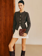Button Down Split Sweater with Long Sleeves and V-Neck