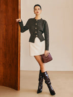 Button Down Split Sweater with Long Sleeves and V-Neck