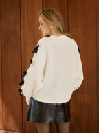 V-Neck Bow-Decor Short Cardigan for Women Casual Wear