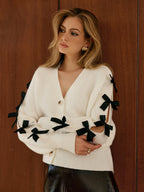 V-Neck Bow-Decor Short Cardigan for Women Casual Wear