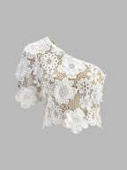 Asymmetrical Floral Lace Top Skirt Set for Elegant Evening Wear