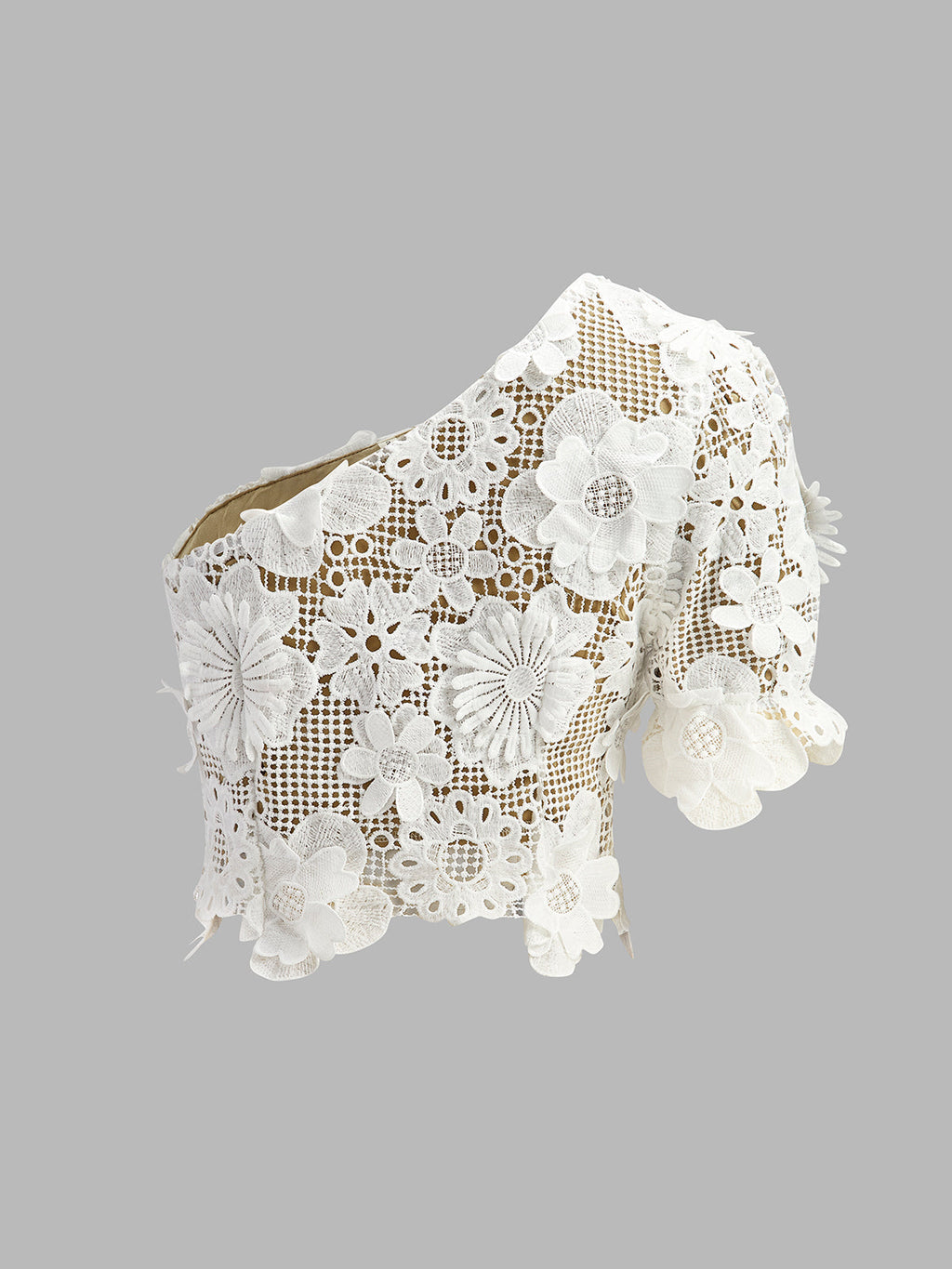 Asymmetrical Floral Lace Top Skirt Set for Elegant Evening Wear